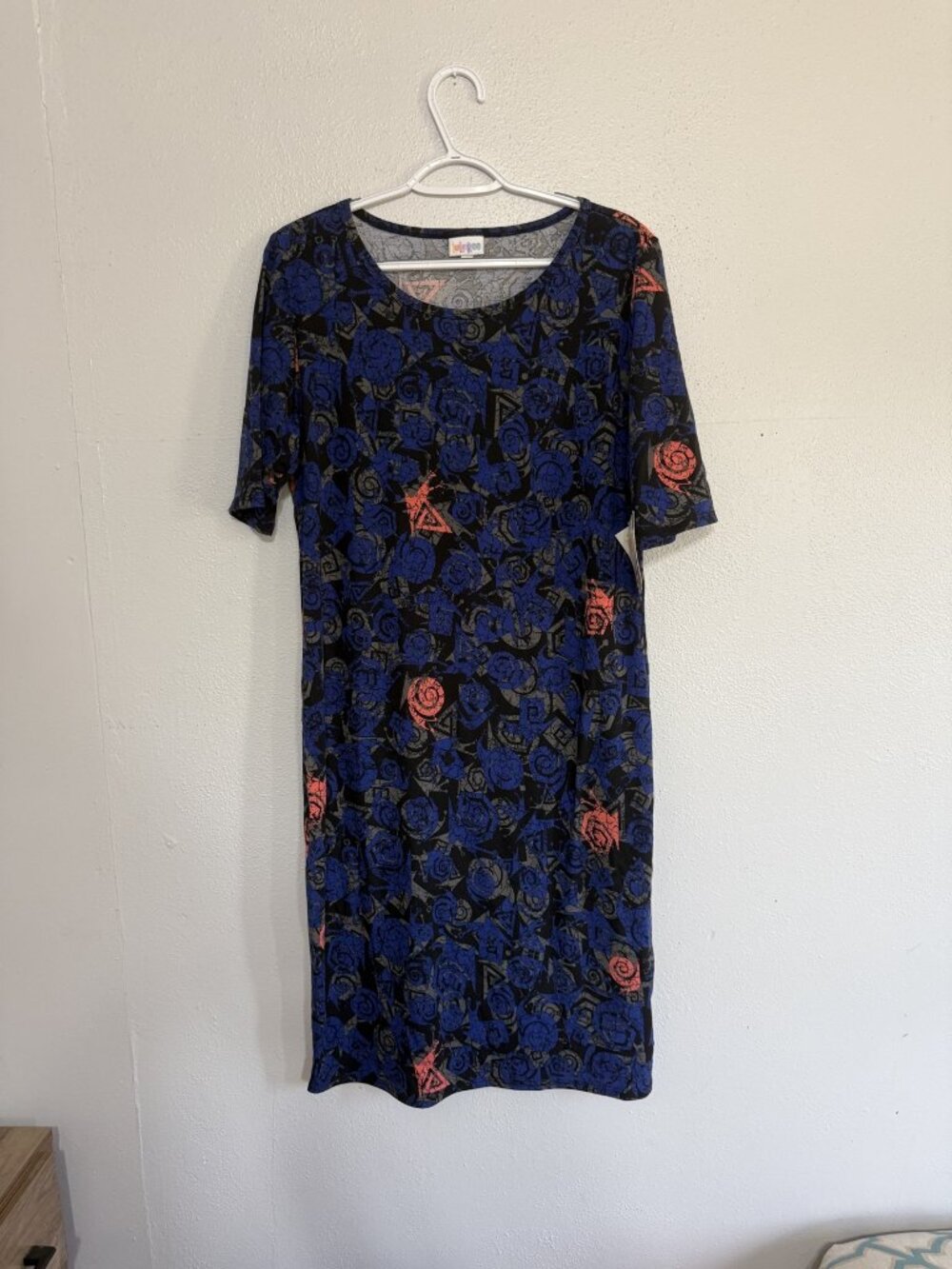 NWT LuLaRoe Julia Navy Coral Geometric Dress XL 💙